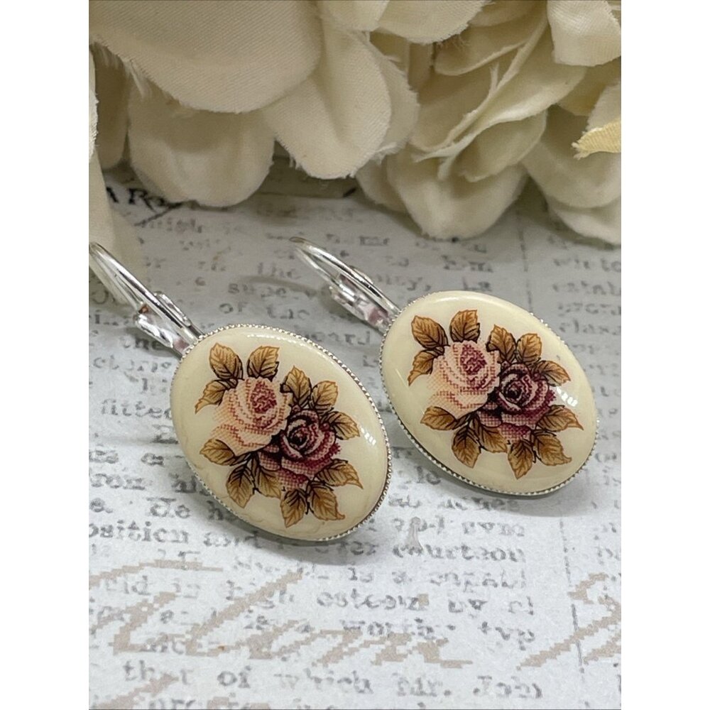 Mauve Rose Burgundy Gift Mom Silver Boutique French Earrings Wedding Anniversary